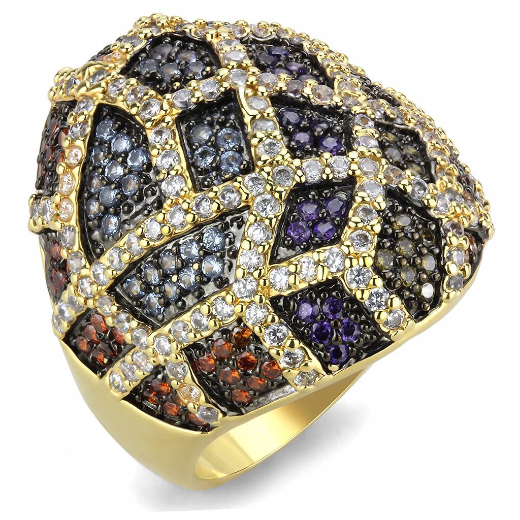 JCE1461 Gold+Ruthenium Brass Ring with AAA Grade CZ  in Multi Color