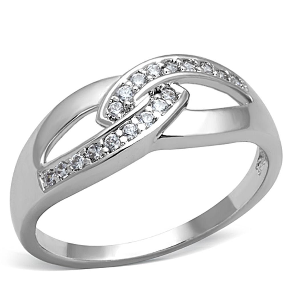JCE763 Rhodium Brass Ring with AAA Grade CZ  in Clear