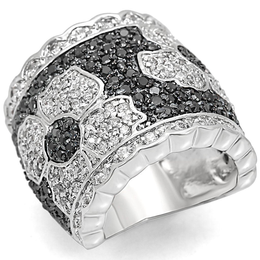 JCE1346 Rhodium + Ruthenium Brass Ring with AAA Grade CZ  in Clear