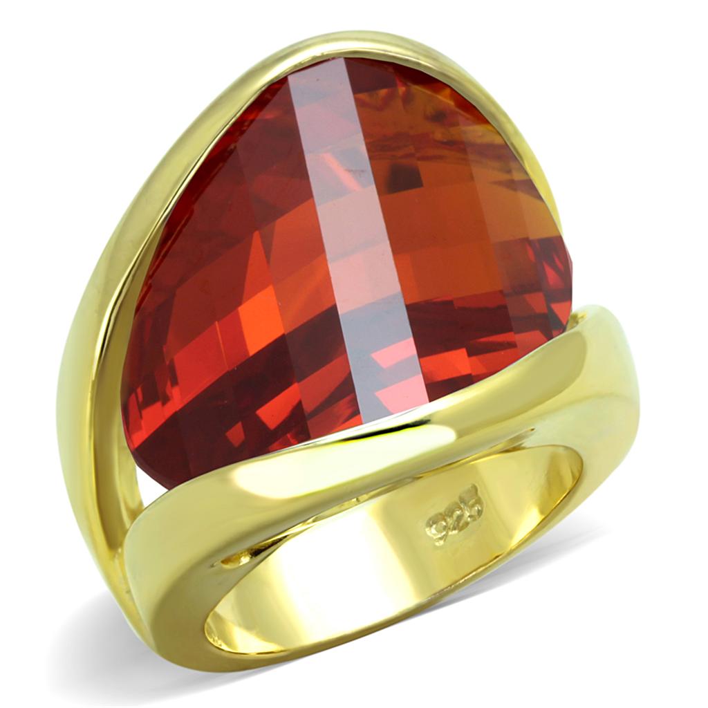JCES828 Gold 925 Sterling Silver Ring with AAA Grade CZ  in Orange