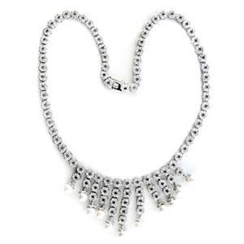 JCEA559 Rhodium 925 Sterling Silver Necklace with Synthetic Pearl in White